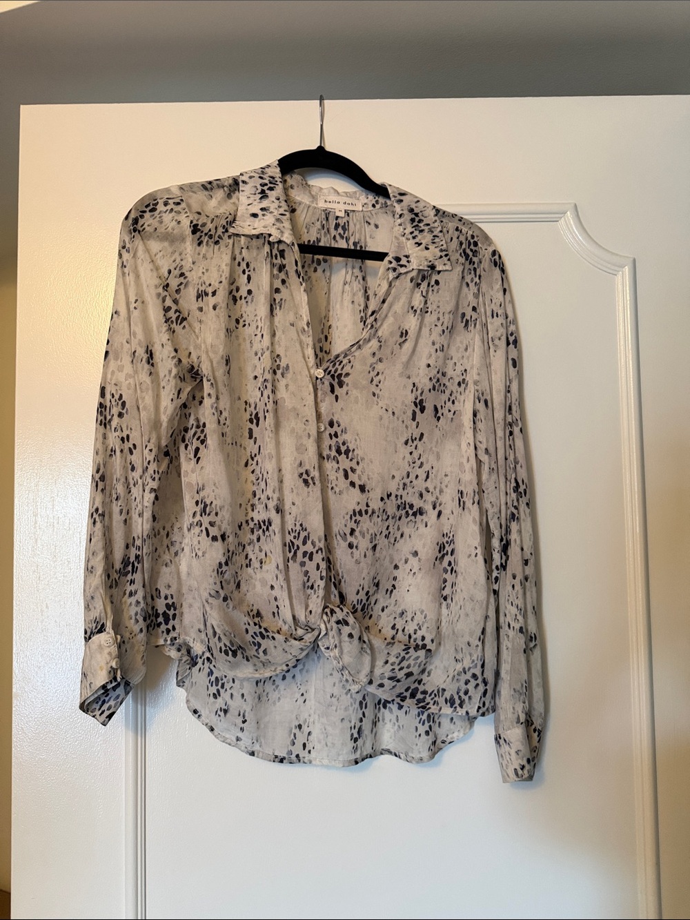 Bella Dahl Cream and Black Animal-Print Button-Down Blouse